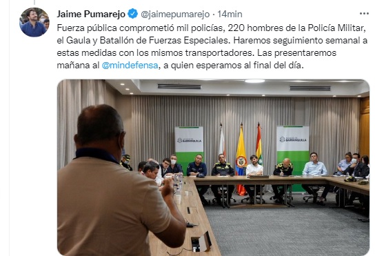 Pumarejo anunció parte de las conclusiones a través de su cuenta de Twitter.