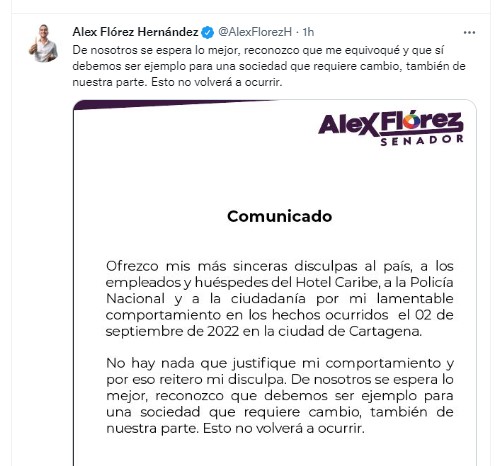 El trino de Álex Flórez disculpándose