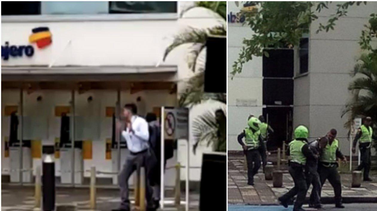 Momentos en que el hombre llevaba al rehén y luego cuando era capturado por la Policía de Cali.