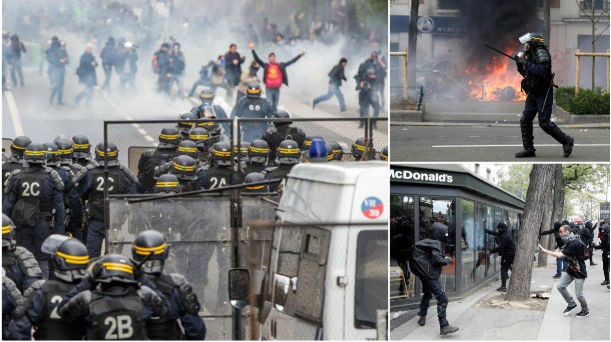 Momentos del enfrentamiento entre la Policía y los manifestantes.