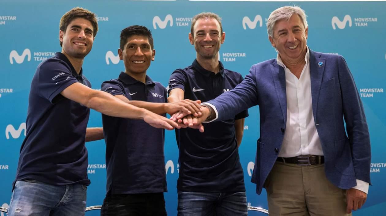 Eusebio Unzué, director del Movistar y los ciclistas Mikel Landa, Nairo Quintana y Alejandro Valverde
