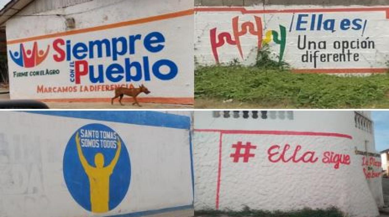 Fotografías con murales, pendones, pasacalles y afiches relacionados con la campaña electoral de octubre
