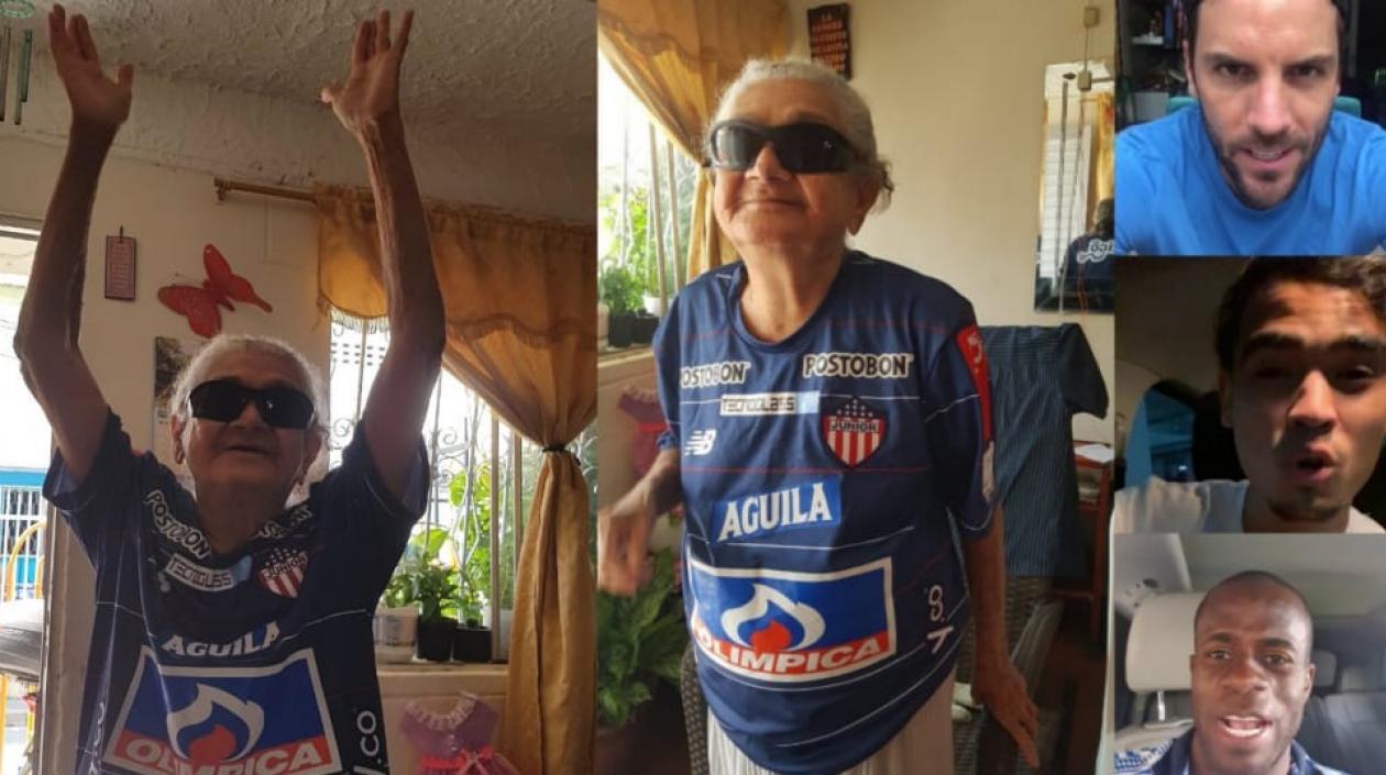 La abuelita Roquelina feliz con los detalles de los jugadores del Junior.