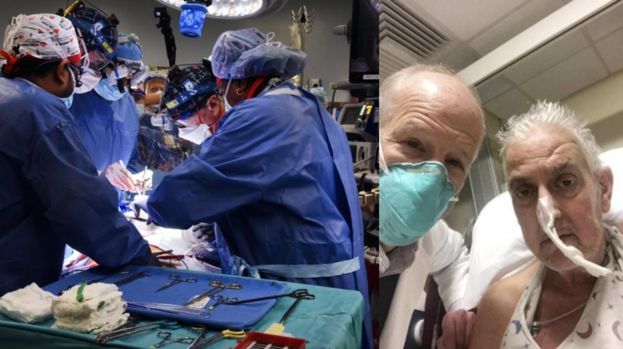 El paciente, foto a la derecha, un paciente de 57 años con una enfermedad cardíaca terminal recibió un trasplante exitoso de un corazón de cerdo modificado genéticamente.
