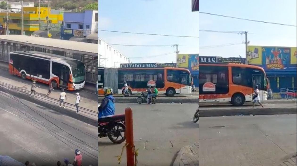 Los buses de Transcaribe fueron los más afectados durante el paro de mototaxistas. 