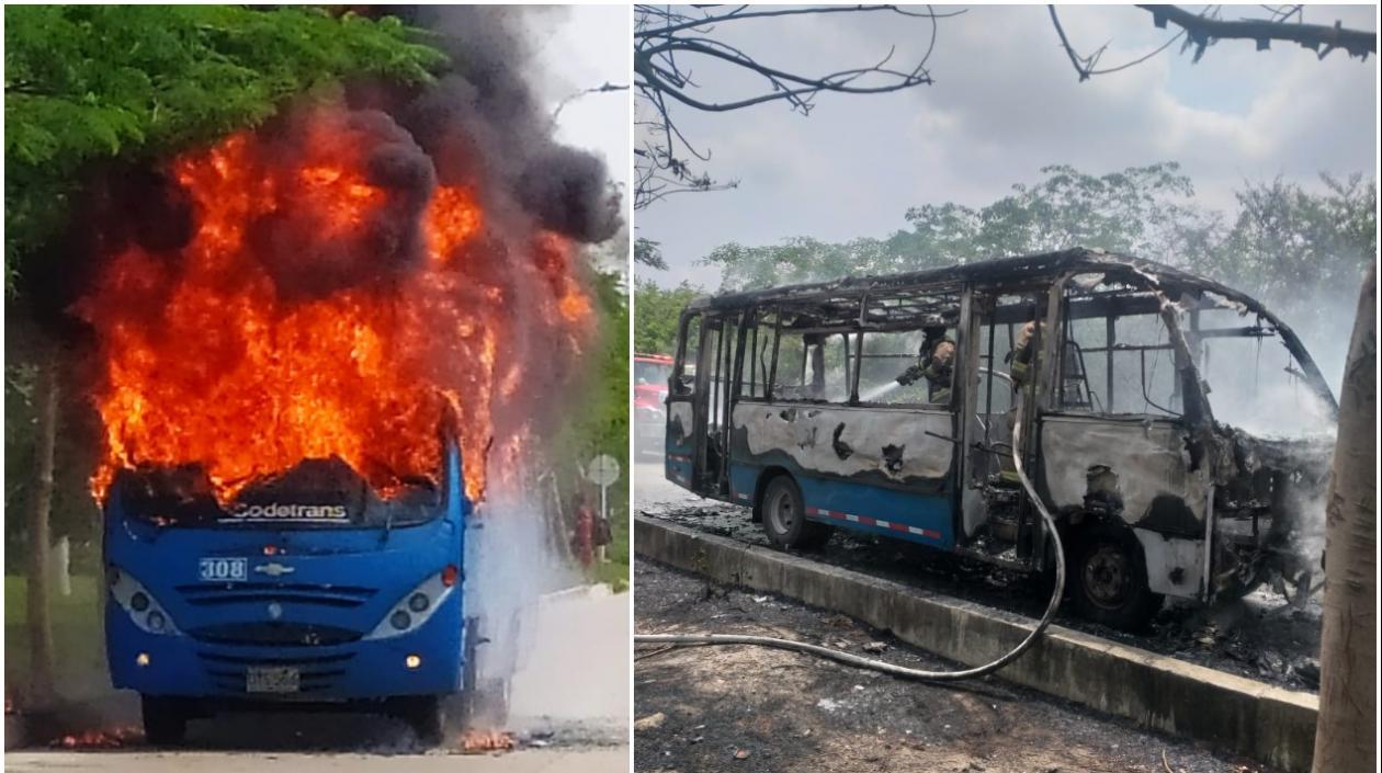 Bus de pasajeros quemado en Caribe Verde.