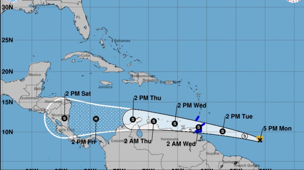 La trayectoria de la tormenta tropical muestra que pasará muy cerca a la costa caribe colombiana. 