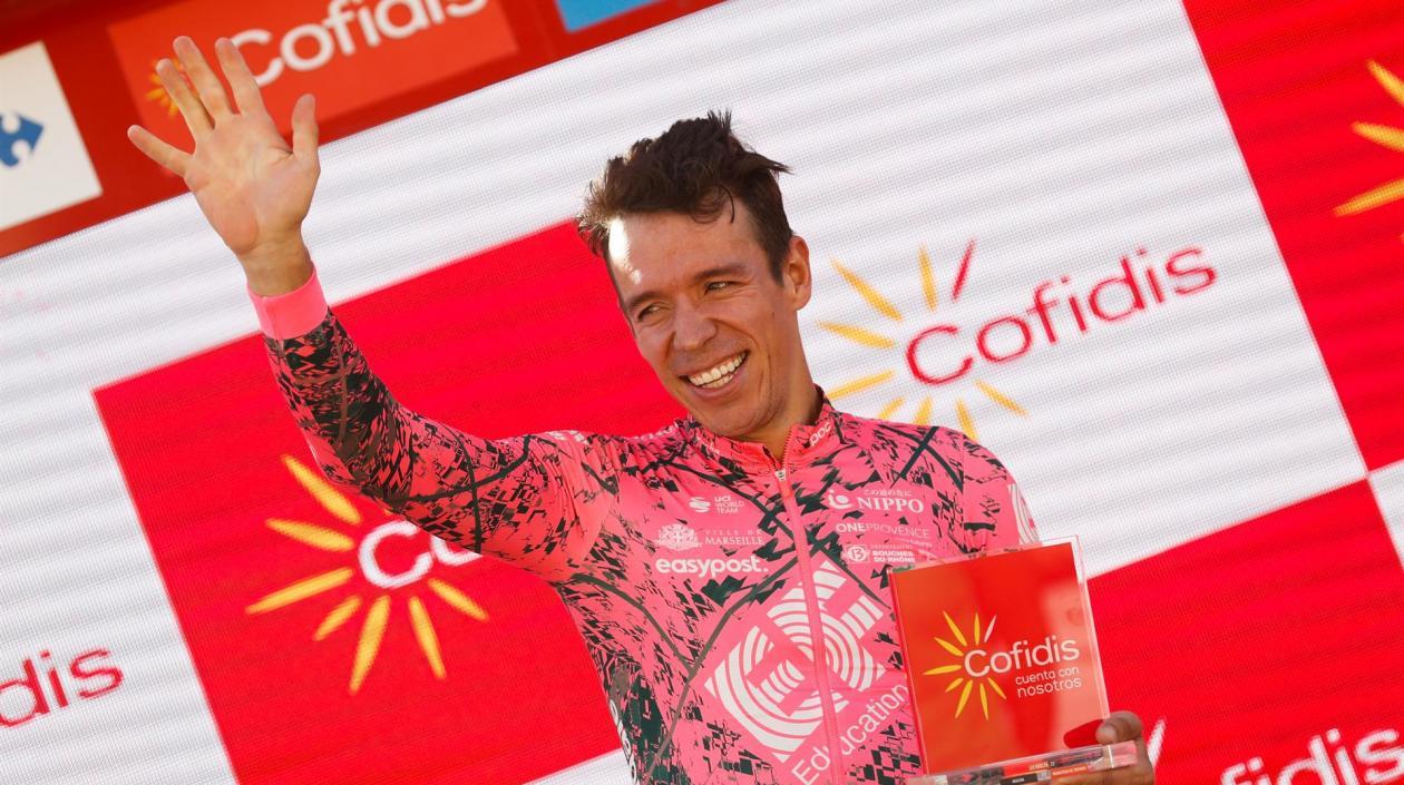 Rigoberto Urán, pedalista antioqueño, en el podio de la Vuelta a España este miércoles.