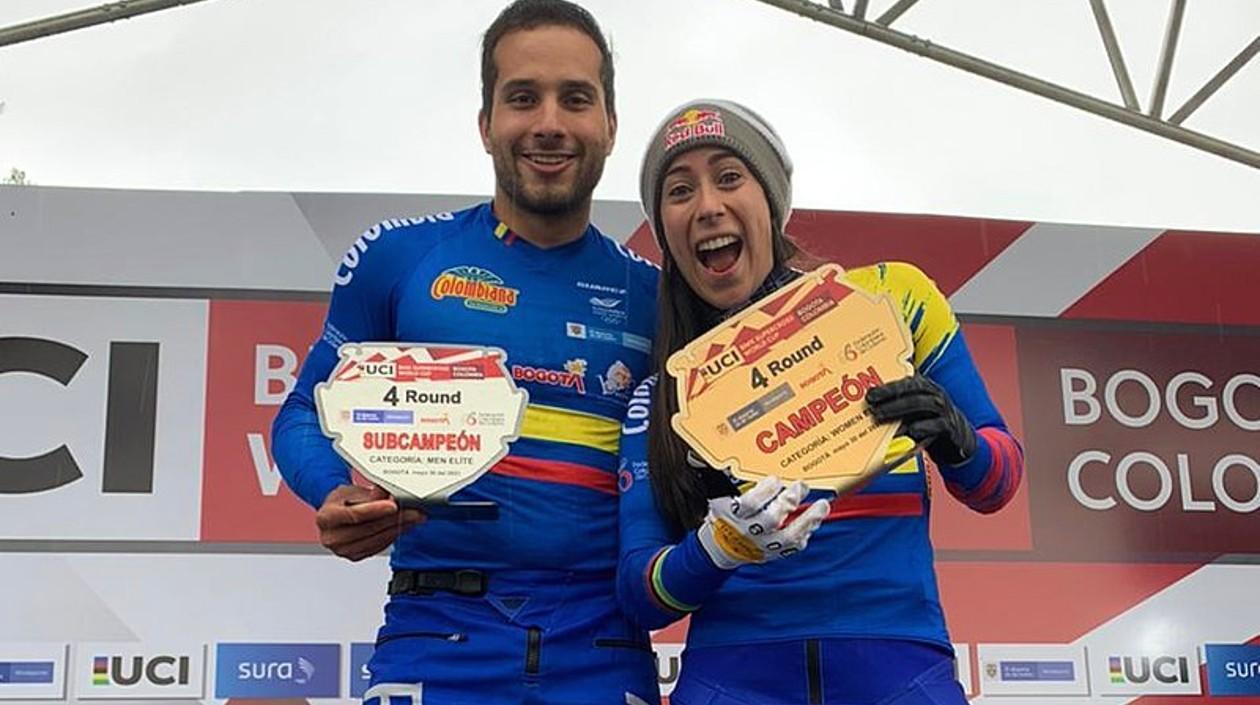 Carlos Ramírez y Mariana Pajón, medallistas olímpicos. 
