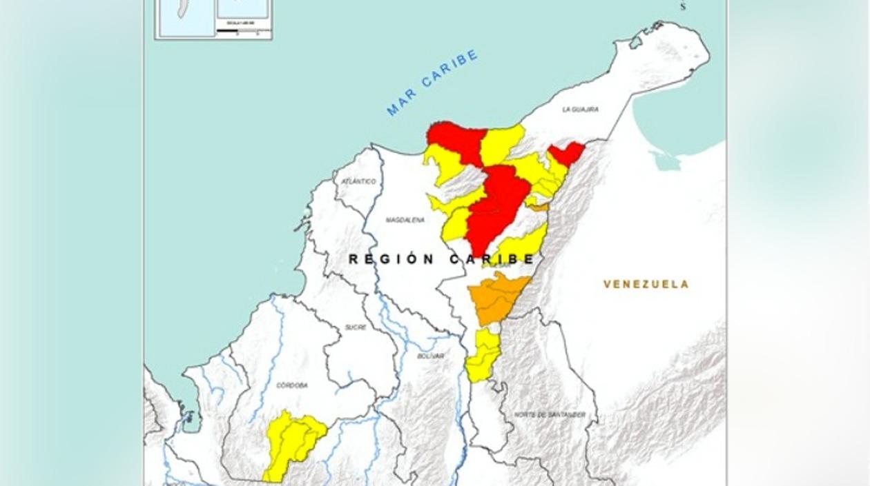 Lugares de alerta por deslizamientos en la Sierra Nevada de Santa Marta. 