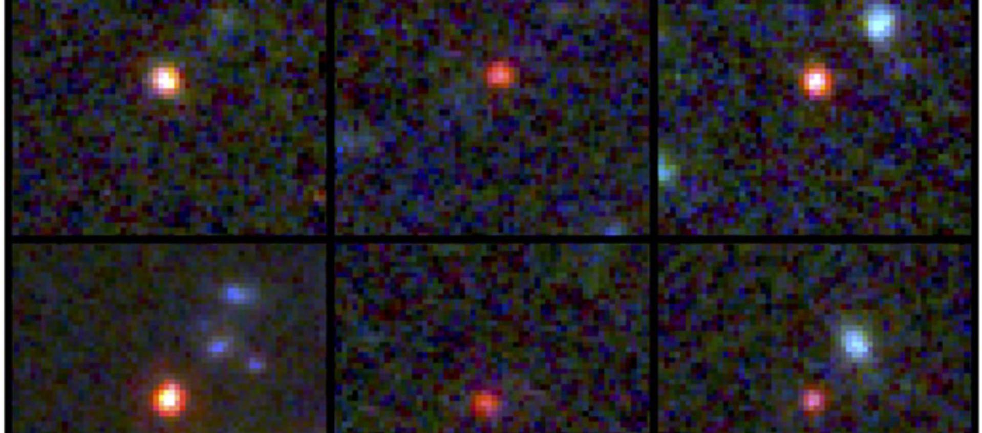 Imágenes de seis galaxias masivas vistas entre 500 y 800 millones de años después del Big Bang
