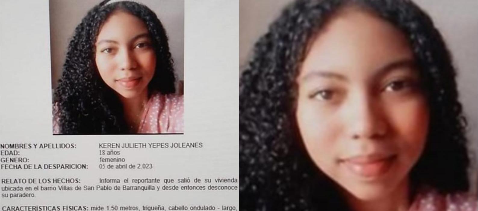  Keren Julieth Yepes Joleanes se encuentra desaparecida.