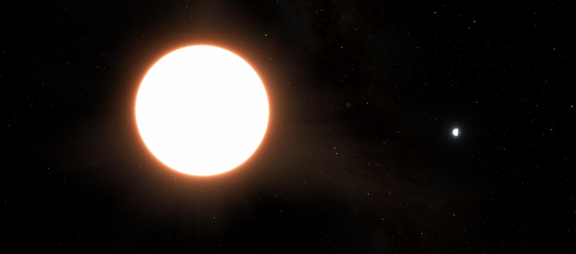 Recreación artística del exoplaneta LTT9779b en órbita alrededor de su estrella