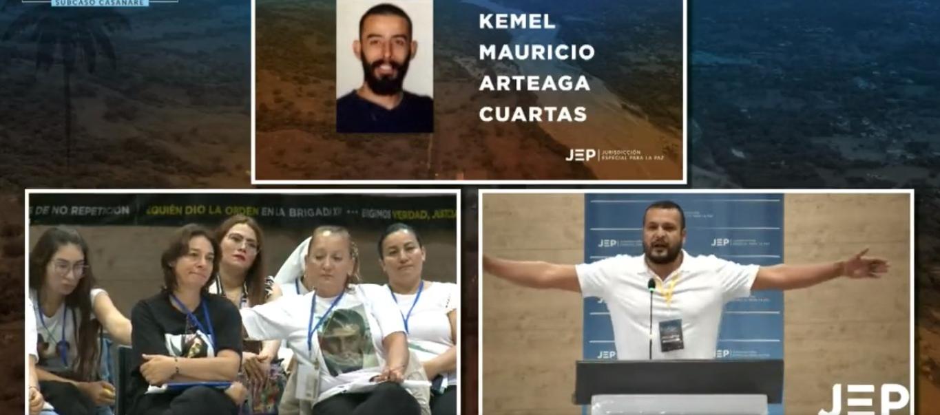 El excabo del Ejército Leandro Eliécer Moná Cano narra cómo asesinó a Kemel Arteaga. Lo escucha Margarita Arteaga, hermana de la víctima