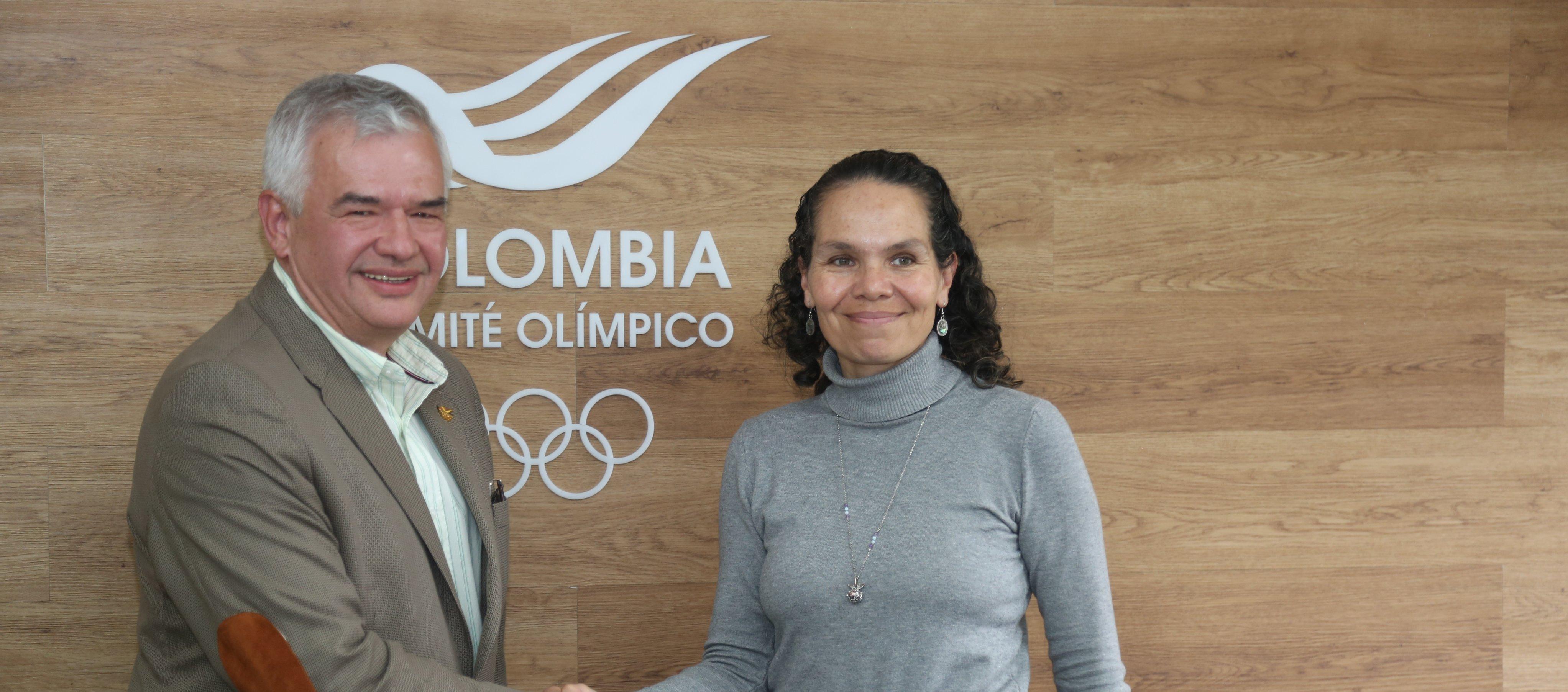 Ciro Solano, presidente del Comité Olímpico Colombiano, y Astrid Rodríguez, Ministra del Deporte. 