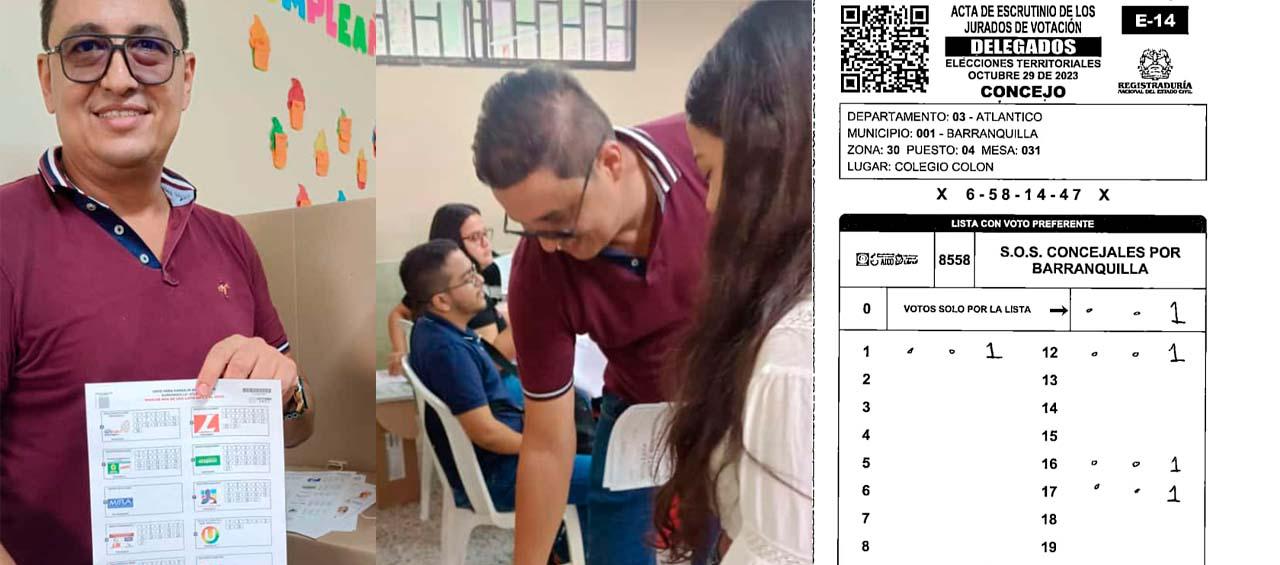 Gustavo Rojas al momento de depositar su voto y el formulario E-14