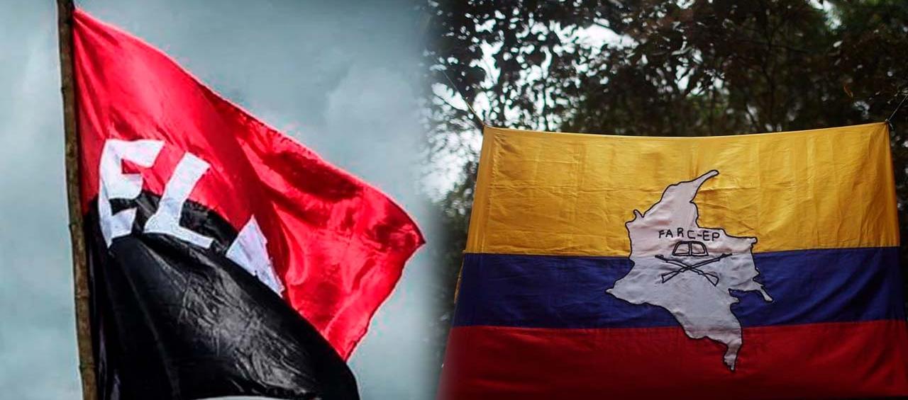 Banderas del ELN y FARC
