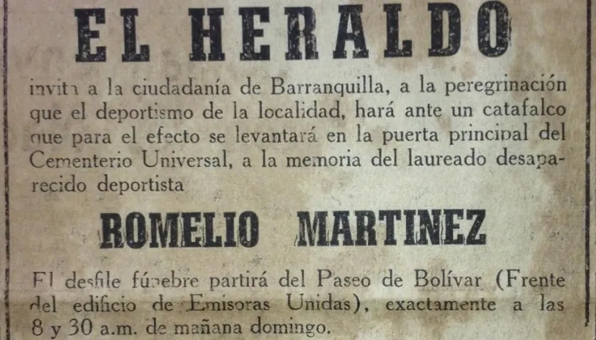Recorte del periódico sobre la muerte de Romelio Martínez.