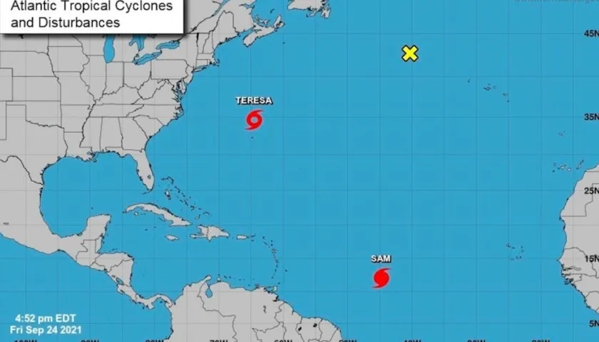 Se formó al norte de las islas Bermudas de la tormenta subtropical Teresa y el fortalecimiento del huracán Sam, ambos en el Atlántico.