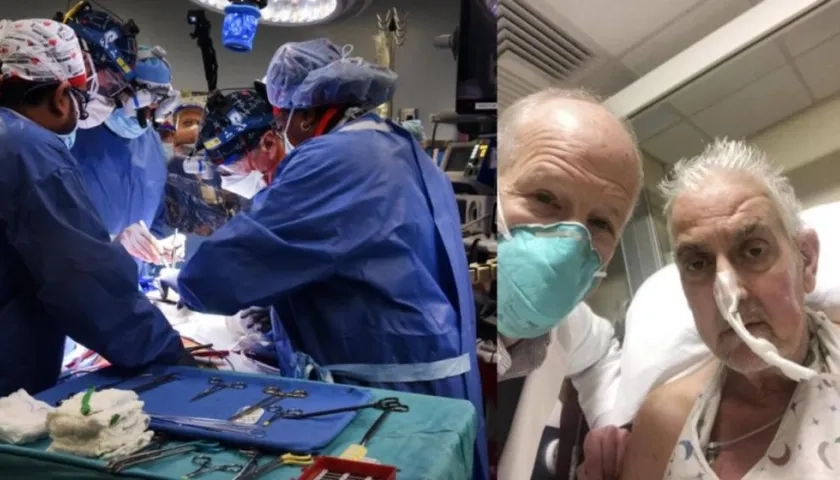 El paciente, foto a la derecha, un paciente de 57 años con una enfermedad cardíaca terminal recibió un trasplante exitoso de un corazón de cerdo modificado genéticamente.