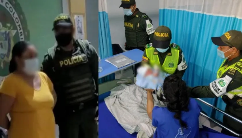 La mujer capturada a la izquierda. Uniformados entregaron el bebé a su madre.