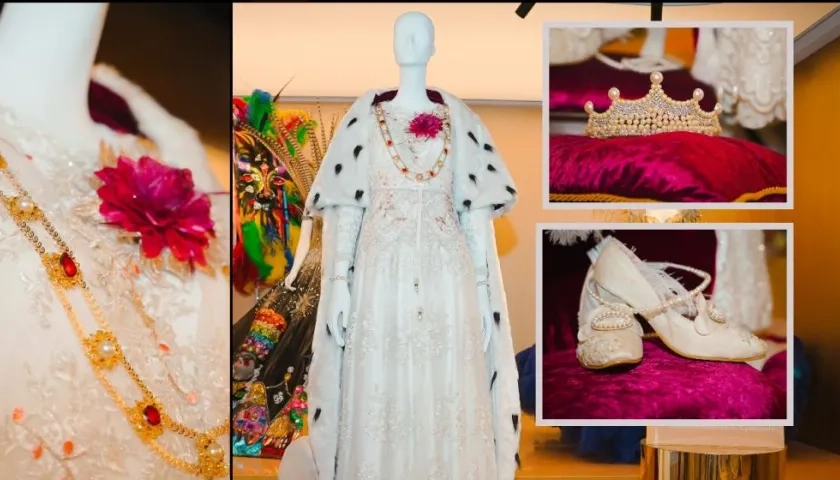 La réplica del vestido que usó Alicia Lafaurie Roncallo en 1918 puede verse en el Museo del Carnaval.