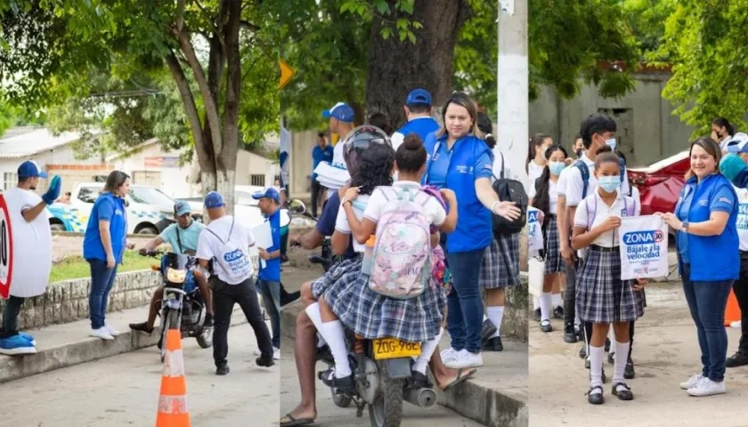 La Directora del Tránsito, Susana Cadavid, orientando a estudiantes y peatones.