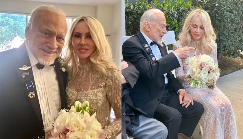 Buzz Aldrin con su nueva esposa.