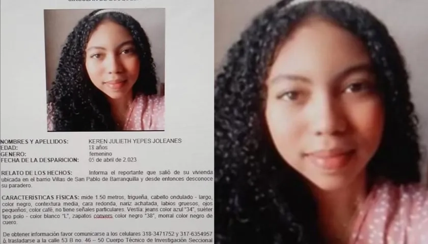 Keren Julieth Yepes Joleanes se encuentra desaparecida.