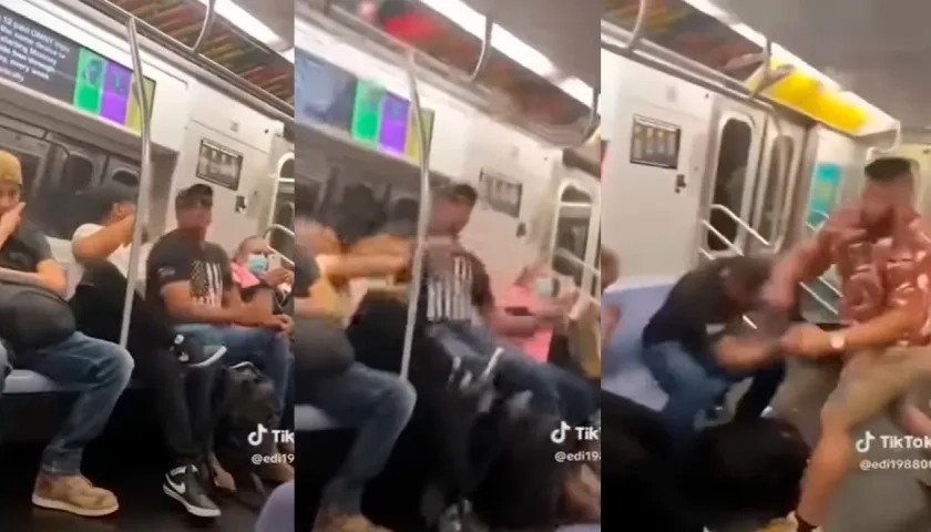 Secuencia de la trifulca entre dos pasajeros en el Metro de Nueva York.