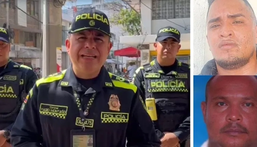 Coronel de la Policía de Santa Marta, Yasid Montaño, y los delincuentes en fuga.