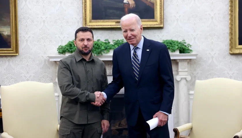 El presidente de Estados Unidos, Joe Biden (d), fue registrado este jueves, 21 de septiembre, al recibir a su homólogo de Ucrania, Volodímir Zelenski. 