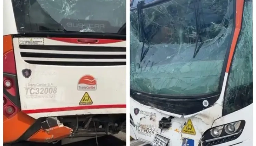 Dos de los buses de Transcaribe involucrados en el accidente