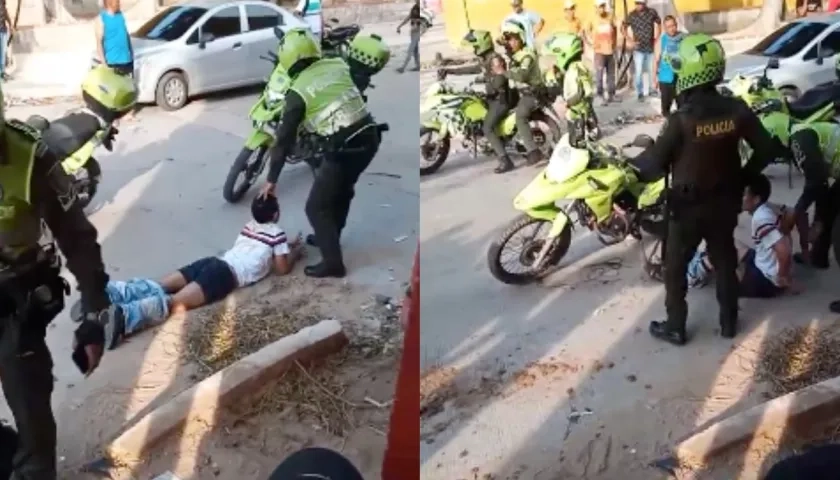 Momento en que el presunto agresor es capturado por la Policía. 