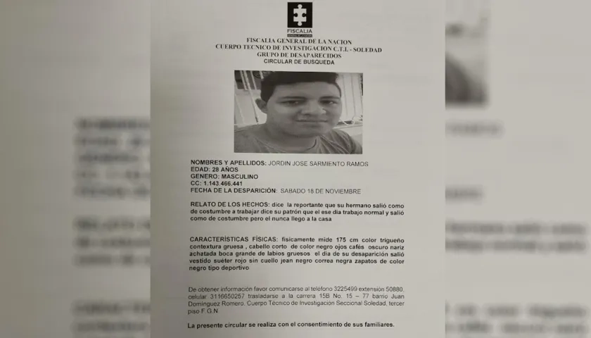 Jordin José Sarmiento Ramos, desaparecido.