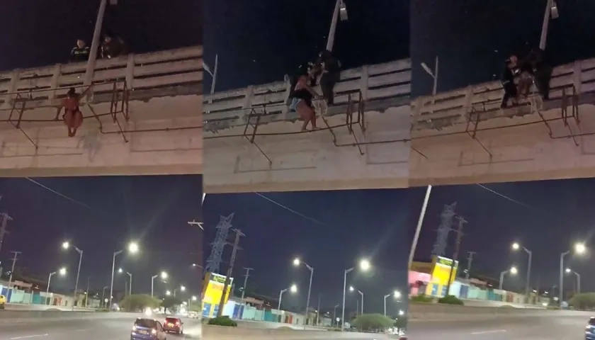 La Policía en pleno rescate de la mujer en el puente de la Circunvalar 