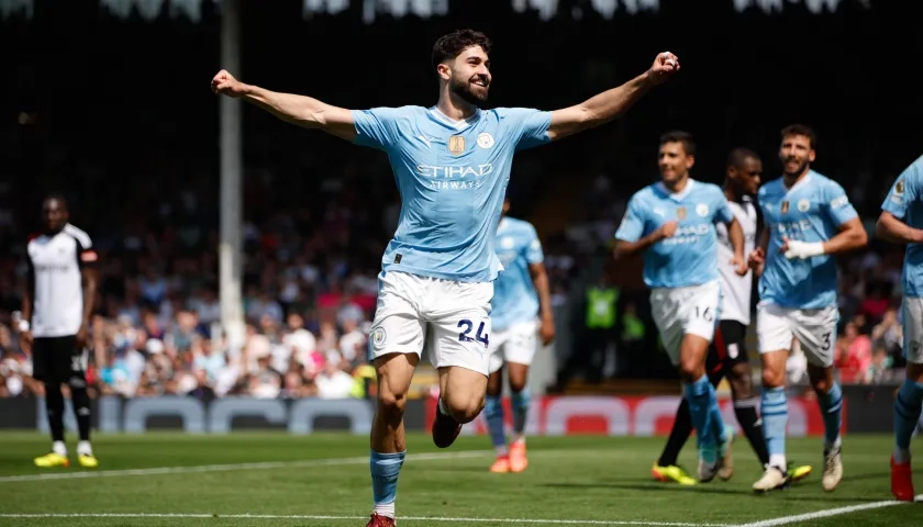 El croata Josko Gvardiol celebra su segundo gol contra el Fulham. 