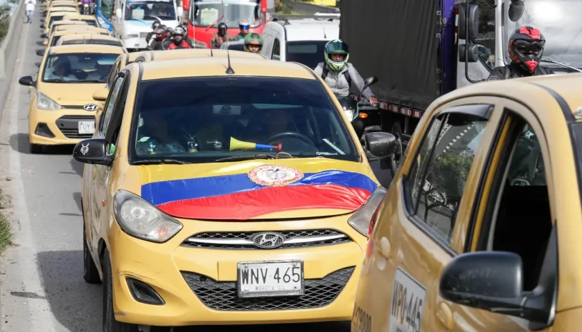 Protesta de taxistas en Bogotá.