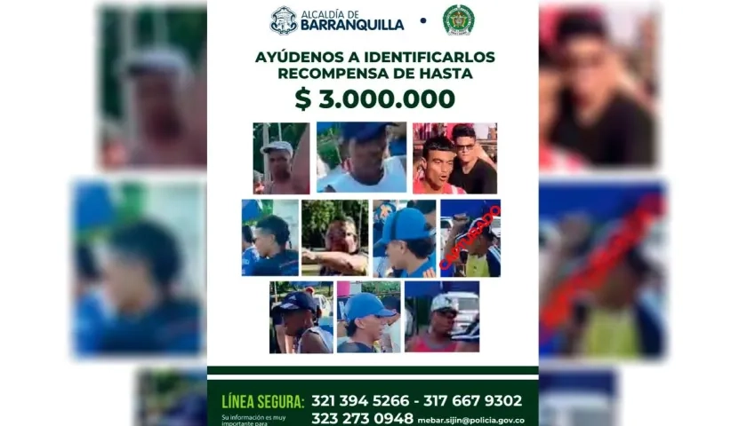 Cartel con quienes presuntamente participaron de la golpiza. 