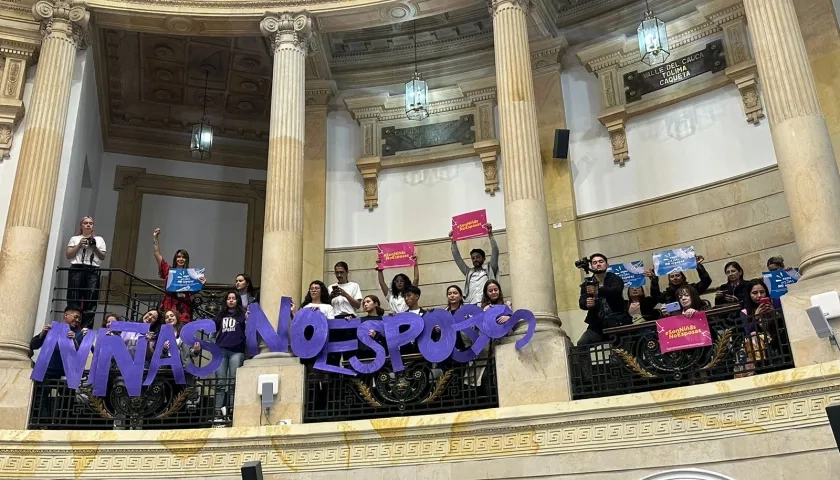 Asistentes en el Congreso celebran la aprobación de la mencionada ley. 