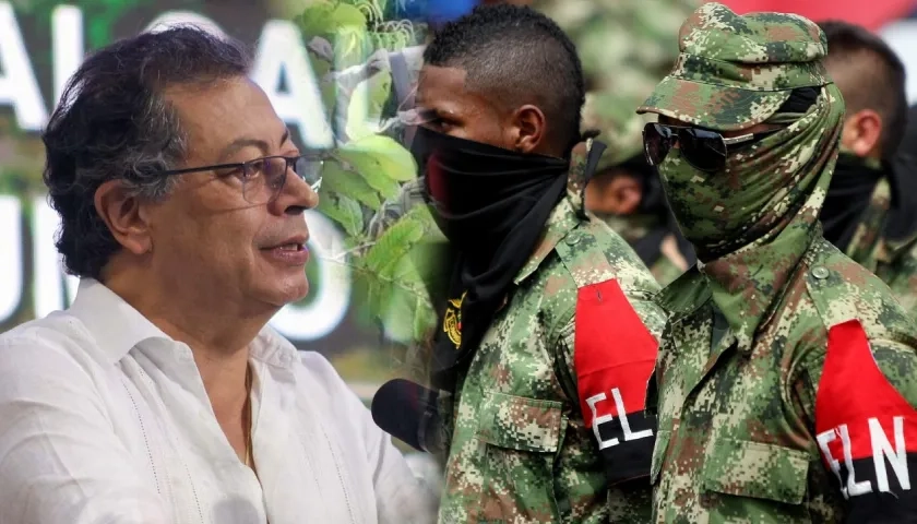 Presidente Gustavo Petro y guerrilleros del ELN. 