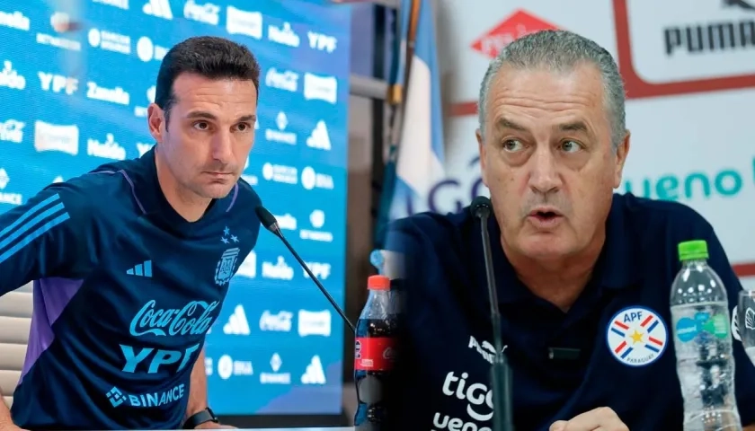 Los técnicos argentinos Lionel Scaloni y Gustavo Alfaro. 