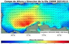Pronóstico de altura significativa y dirección predominante del oleaje del mar Caribe. 