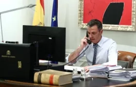 Momento del diálogo telefónico entre Pedro Sánchez, (foto), presidente de gobierno de España y Joe Biden, presidente de EE.UU.