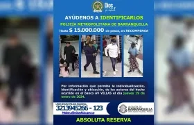 Presuntos asaltantes del banco AV Villas buscados por la Policía.