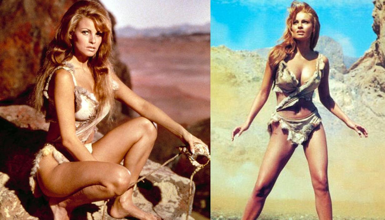 Raquel Welch con su icónico bikini en dos imágenes de archivo.