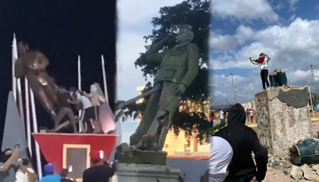 Varias estatuas de Hugo Chávez fueron derribadas. 