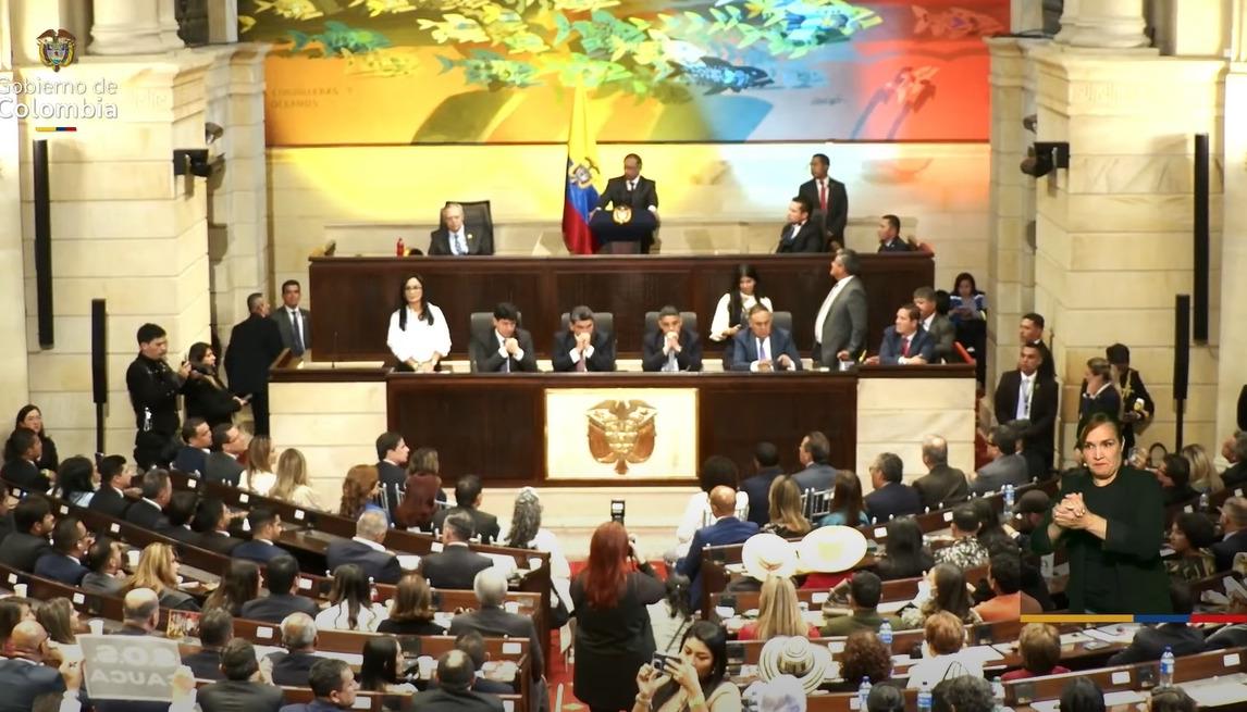 El presidente Gustavo Petro durante su discurso en el Congreso. 