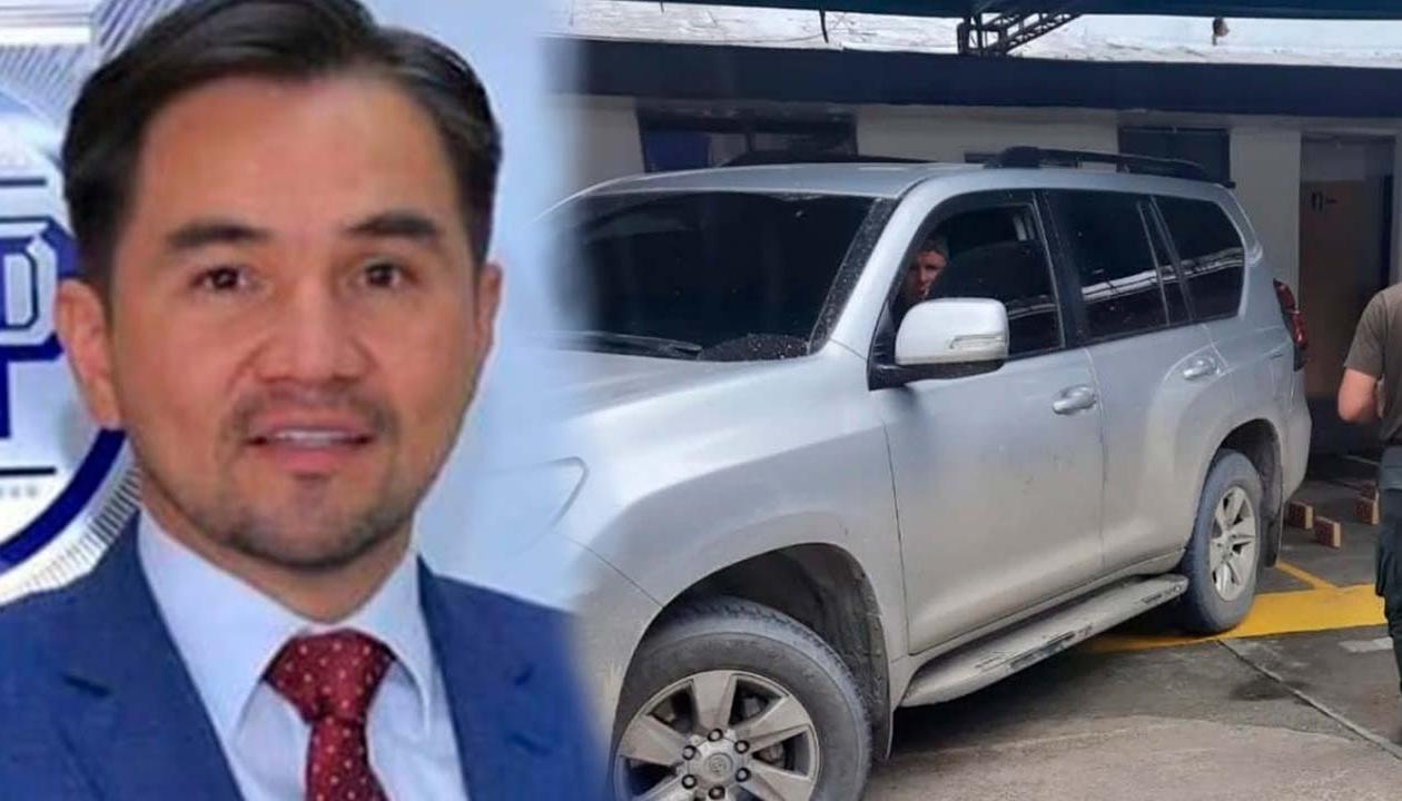 Ronald Rodríguez, exsubdirector de la UNP, y el vehículo encontrado con droga. 