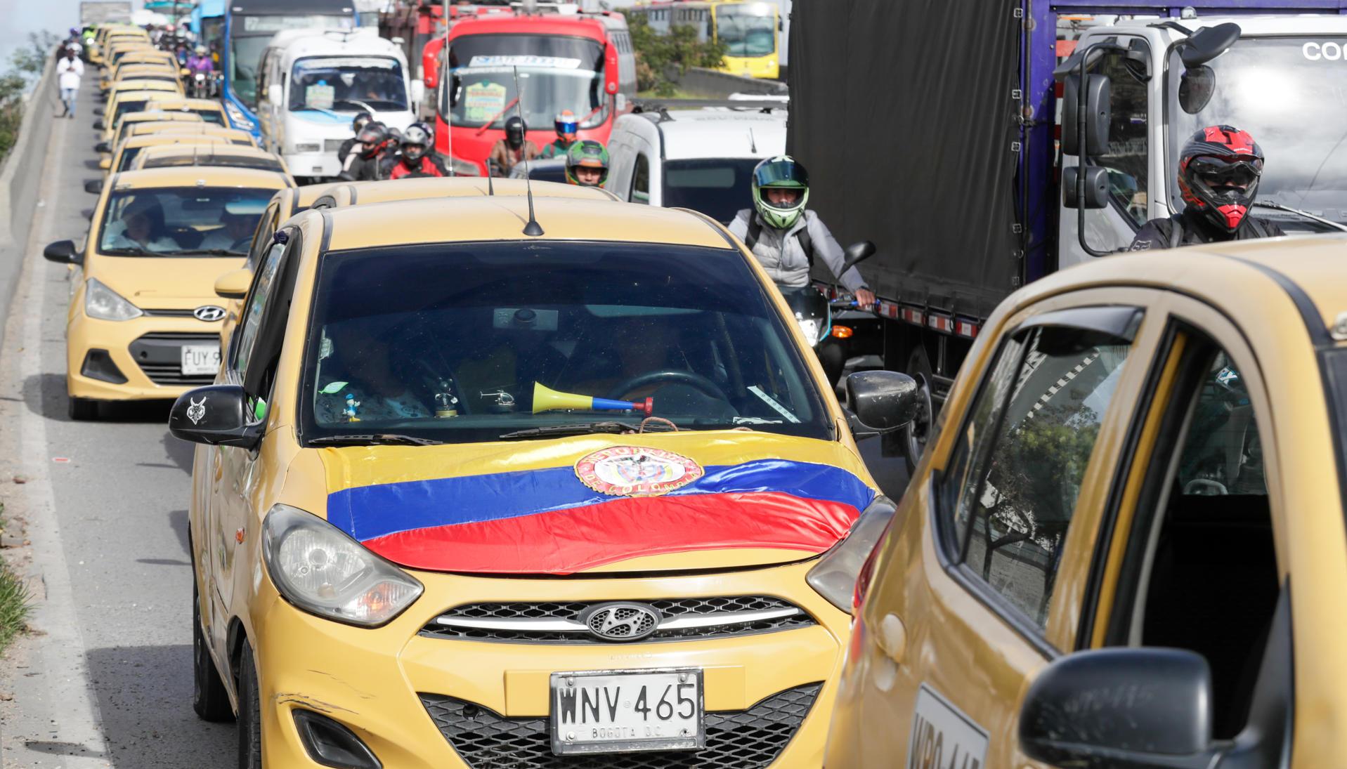 Protesta de taxistas en Bogotá.